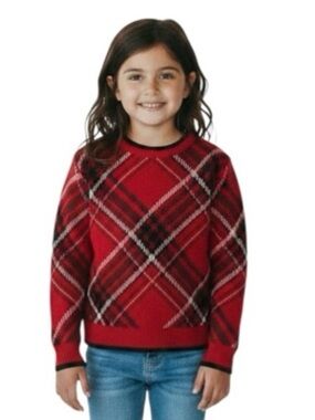 CHARTER CLUB Fall Christmas Sweater Girls Size 4T Plaid Pullover Crew Neck